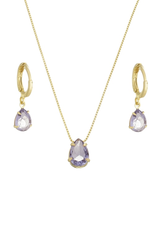 CONJUNTO COM PEDRA GOTA TANZANITA CJ009-O