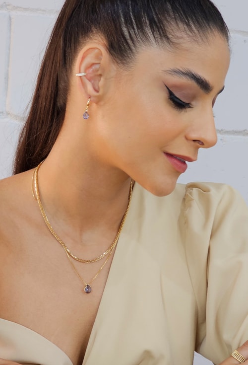 CONJUNTO COM PEDRA GOTA TANZANITA CJ009-O