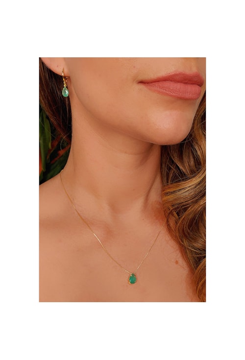 CONJUNTO COM PEDRA GOTA TURMALINA LEITOSO CJ009-O