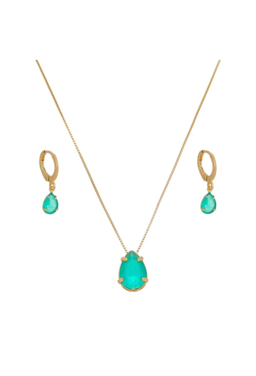 CONJUNTO COM PEDRA GOTA TURMALINA LEITOSO CJ009-O