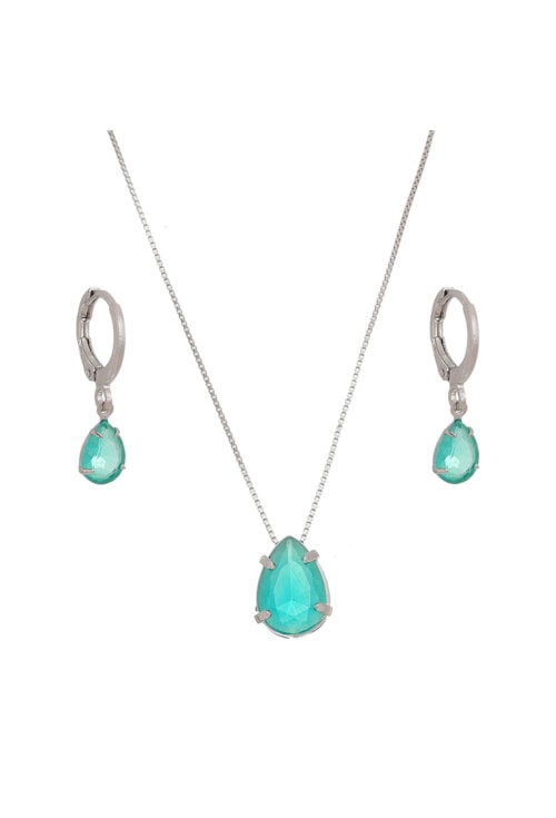CONJUNTO COM PEDRA GOTA TURMALINA LEITOSO CJ009-R