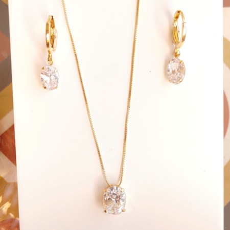 CONJUNTO COM PEDRA OVAL ZIRCONIA CRISTAL CJ008-O CONJUNTO COM PEDRA OVAL ZIRCONIA CRISTAL CJ008-O