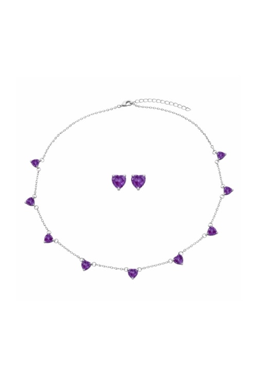 CONJUNTO CORAÇÃO AMETISTA RÓDIO CJ194-R