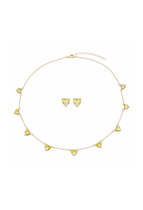 CONJUNTO CORAÇÃO CITRINO IMPERIAL OURO CJ194-O
