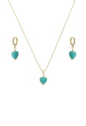 CONJUNTO CORAÇÃO COM PEDRA NATURAL TURQUESA CJ126-O