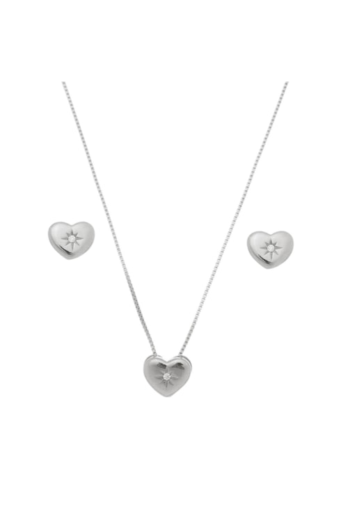 CONJUNTO CORAÇÃO COM ZIRCÔNIA CRISTAL NO RÓDIO CJ040-R