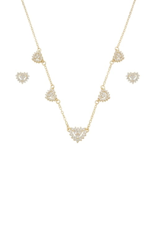 CONJUNTO CORAÇÃO CRAVEJADO ZIRCÔNIA BANHADO OURO CJ203-O