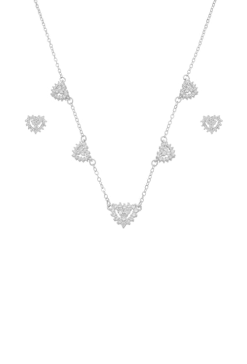 CONJUNTO CORAÇÃO CRAVEJADO ZIRCÔNIA BANHADO RÓDIO CJ203-R