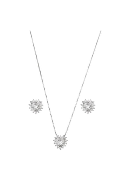 CONJUNTO CORAÇÃO CRISTAL COM ZIRCÔNIAS CJ038-R