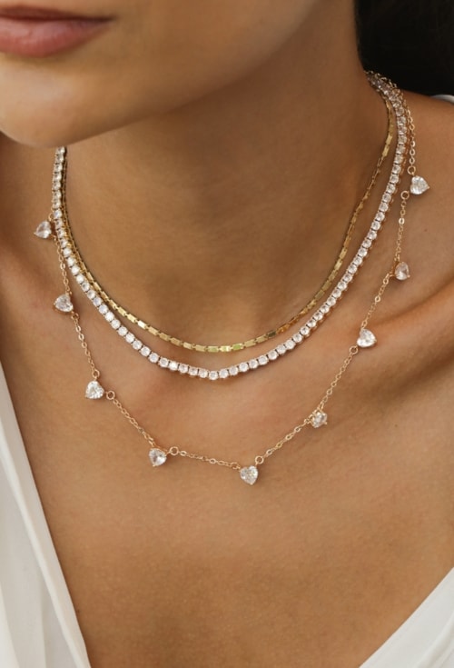 CONJUNTO CORAÇÃO CRISTAL OURO CJ194-O