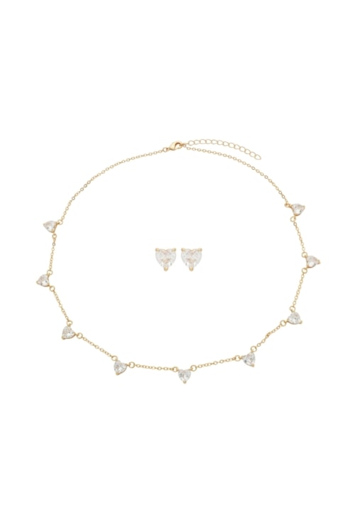 CONJUNTO CORAÇÃO CRISTAL OURO CJ194-O