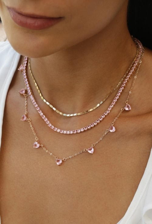 CONJUNTO CORAÇÃO KUNZITA OURO CJ194-O