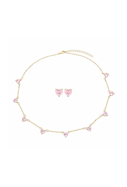 CONJUNTO CORAÇÃO KUNZITA OURO CJ194-O