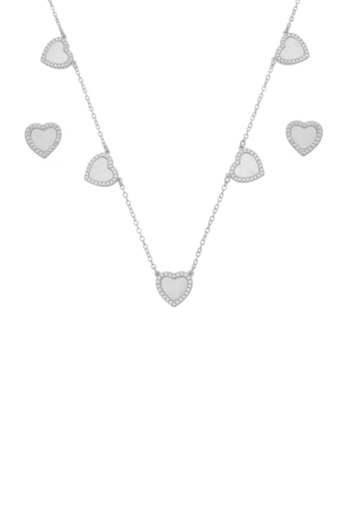 CONJUNTO CORAÇÃO MADRE-PÉROLA CRAVEJADO RÓDIO CJ165-R