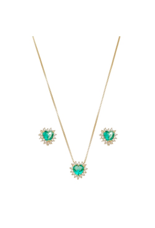 CONJUNTO CORAÇÃO TURMALINA COM ZIRCÔNIAS CJ038-O