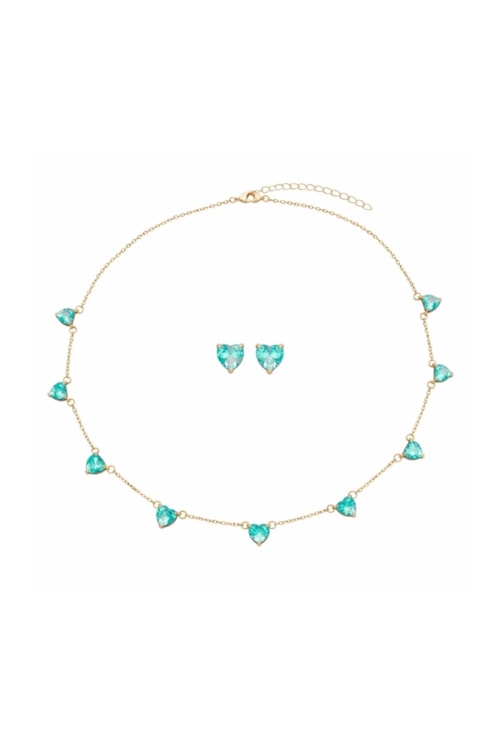 CONJUNTO CORAÇÃO TURMALINA OURO CJ194-O