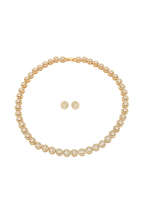 CONJUNTO CRAVEJADO CÍRCULOS DOURADO COM COLAR E BRINCO CJ178-O