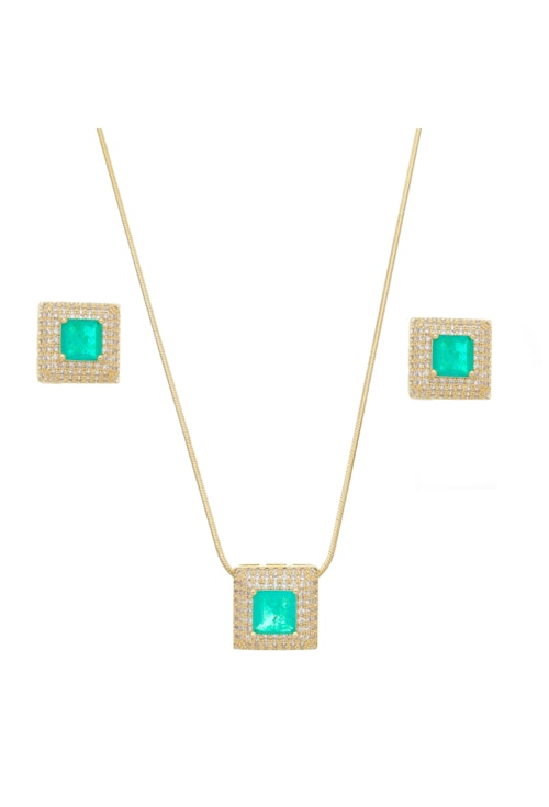 CONJUNTO CRAVEJADO COM PEDRA TURMALINA CJ044-O