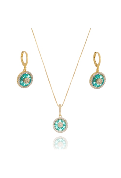 CONJUNTO CRAVEJADO COM ZIRCÔNIA E PEDRA AZUL PARAÍBA - CJ011-O CONJUNTO CRAVEJADO COM ZIRCÔNIA E PEDRA AZUL PARAÍBA - CJ011-O