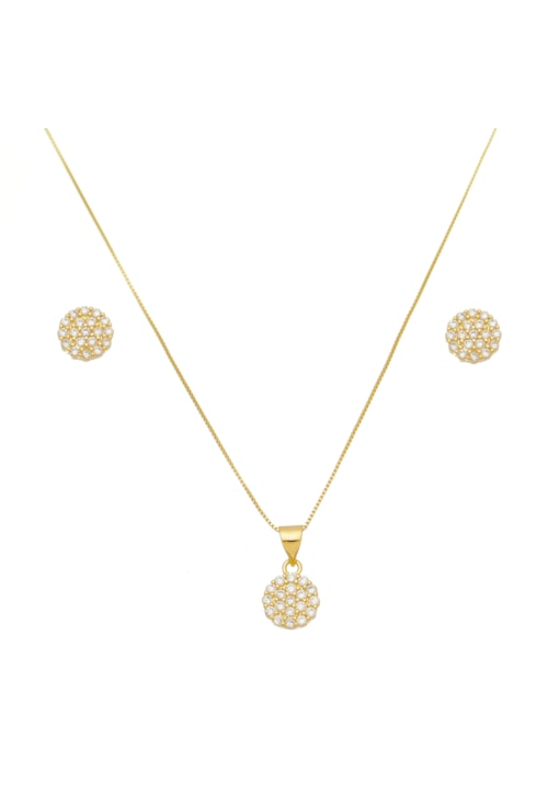 CONJUNTO CRAVEJADO COM ZIRCÔNIA NO OURO CJ022-O