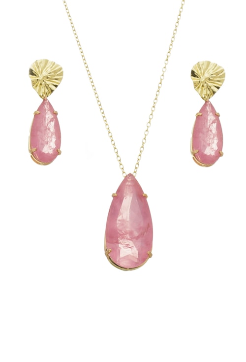 CONJUNTO DE BASE MARTELADA COM PEDRA KUNZITA FUSION CJ078-O CONJUNTO DE BASE MARTELADA COM PEDRA KUNZITA FUSION CJ078-O