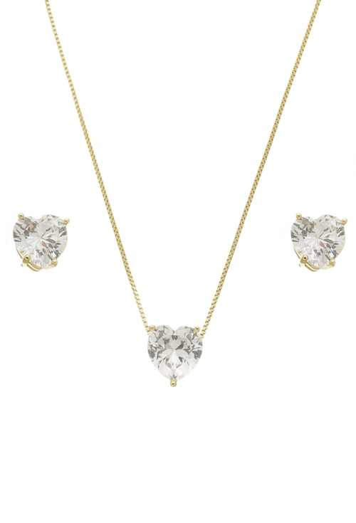 CONJUNTO DE CORAÇÃO COM PEDRA CRISTAL CJ055-O