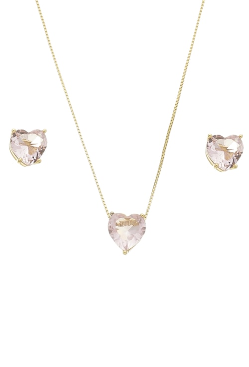 CONJUNTO DE CORAÇÃO COM PEDRA KUNZITA CJ055-O