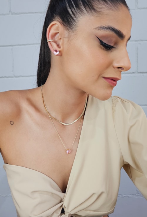 CONJUNTO DE CORAÇÃO COM PEDRA KUNZITA CJ055-O