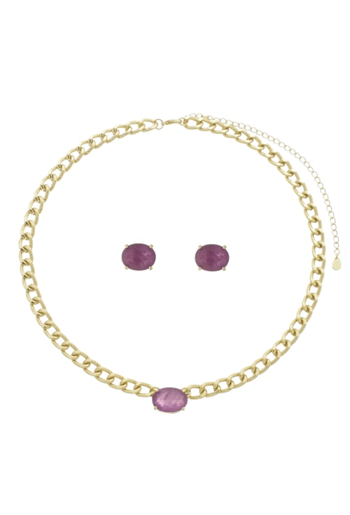 CONJUNTO DE ELOS COM PEDRA OVAL AMETISTA FUSION CJ090-O CONJUNTO DE ELOS COM PEDRA OVAL AMETISTA FUSION CJ090-O