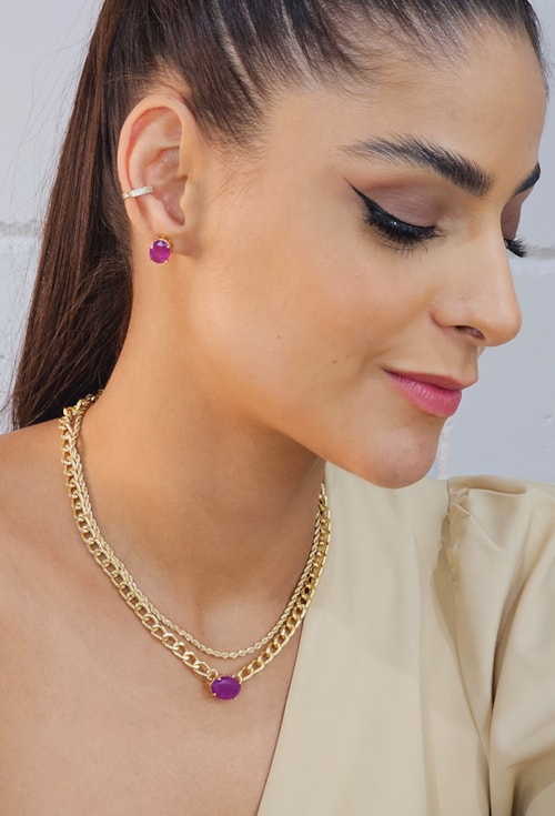 CONJUNTO DE ELOS COM PEDRA OVAL AMETISTA FUSION CJ090-O CONJUNTO DE ELOS COM PEDRA OVAL AMETISTA FUSION CJ090-O