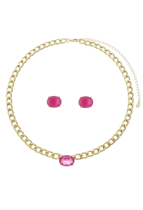 CONJUNTO DE ELOS COM PEDRA OVAL FÚCSIA FUSION CJ090-O CONJUNTO DE ELOS COM PEDRA OVAL FÚCSIA FUSION CJ090-O