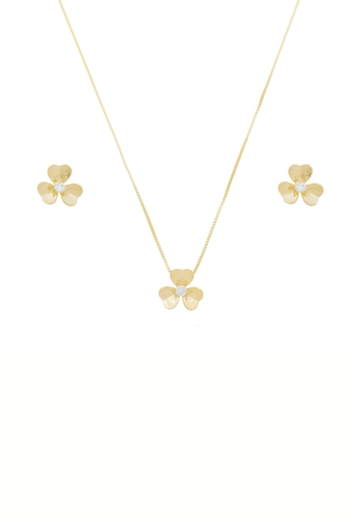 CONJUNTO DE FLOR COM ZIRCÔNIA CRISTAL NO OURO CJ114-O CONJUNTO DE FLOR COM ZIRCÔNIA CRISTAL NO OURO CJ114-O