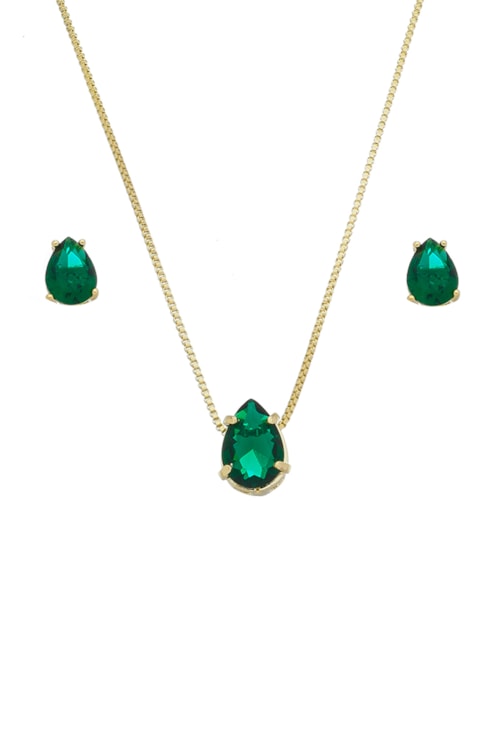 CONJUNTO DE GOTA COM CRISTAL ESMERALDA CJ058-O