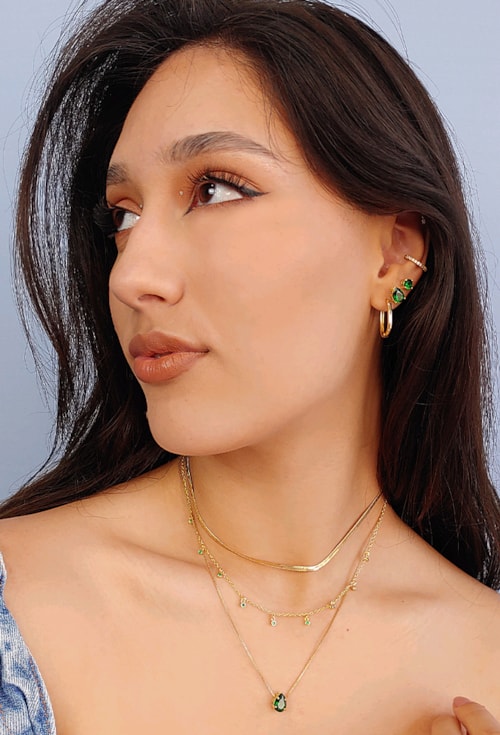 CONJUNTO DE GOTA COM CRISTAL ESMERALDA CJ058-O