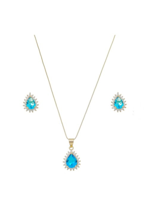 CONJUNTO DE GOTA COM PEDRA AZUL TOPÁZIO CJ042-O CONJUNTO DE GOTA COM PEDRA AZUL TOPÁZIO CJ042-O