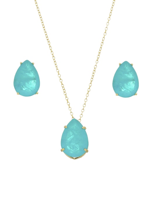 CONJUNTO DE GOTA COM PEDRA AZUL TOPÁZIO FUSION CJ075-O CONJUNTO DE GOTA COM PEDRA AZUL TOPÁZIO FUSION CJ075-O
