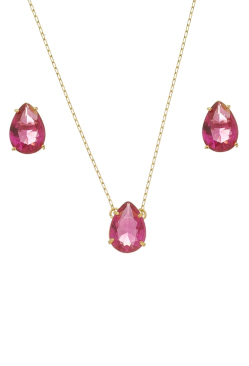 CONJUNTO DE GOTA COM PEDRA FÚCSIA CJ053-O