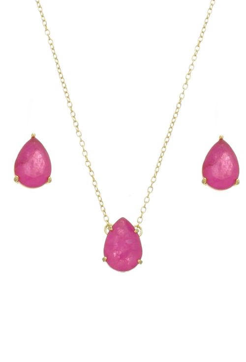 CONJUNTO DE GOTA COM PEDRA FUSION FÚCSIA CJ054-O