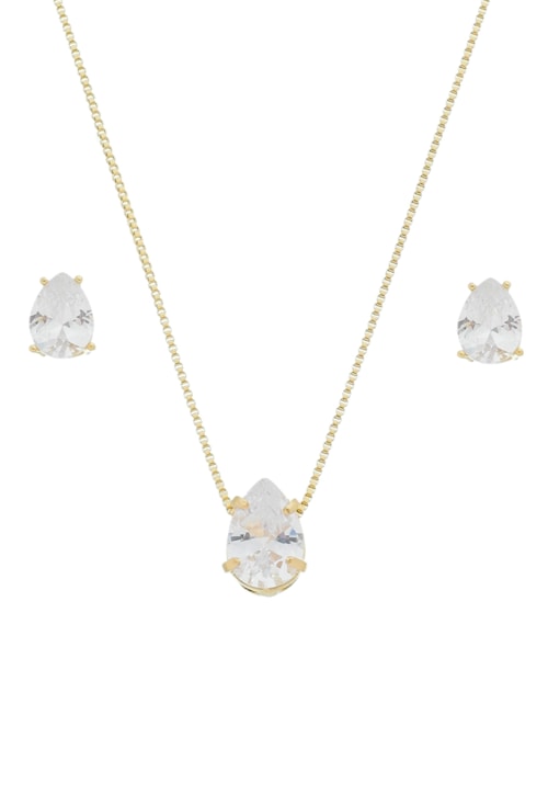 CONJUNTO DE GOTA COM ZIRCÔNIA CRISTAL NO OURO CJ058-O CONJUNTO DE GOTA COM ZIRCÔNIA CRISTAL NO OURO CJ058-O