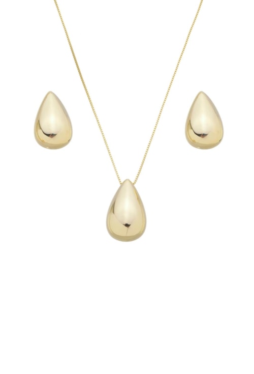 CONJUNTO DE GOTA LISA NO OURO CJ059-O CONJUNTO DE GOTA LISA NO OURO CJ059-O