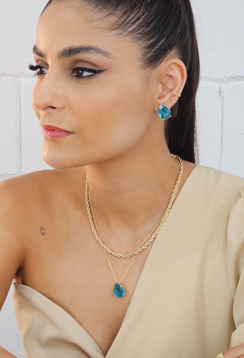 CONJUNTO DE GOTA NA COR AZUL TOPÁZIO CJ074-O