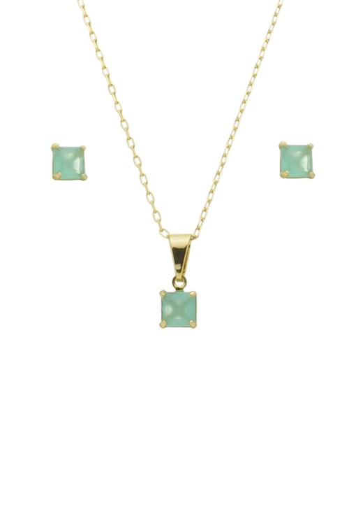CONJUNTO DELICADO COM PEDRA TURMALINA LEITOSA CJ081-O CONJUNTO DELICADO COM PEDRA TURMALINA LEITOSA CJ081-O