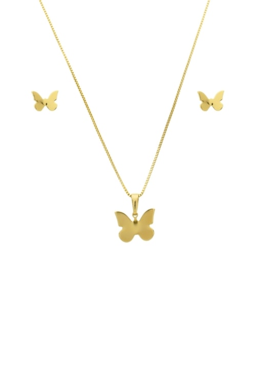 CONJUNTO DELICADO DE BORBOLETA LISA NO OURO CJ113-O CONJUNTO DELICADO DE BORBOLETA LISA NO OURO CJ113-O