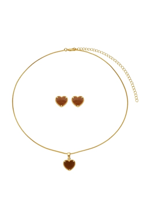 CONJUNTO DELICADO DE CORAÇÃO MARROM CJ134-O