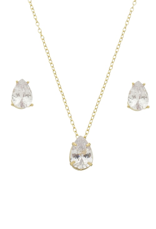 CONJUNTO DELICADO DE GOTA COM PEDRA CRISTAL CJ070-O