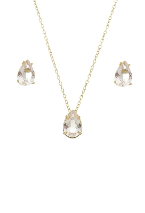 CONJUNTO DELICADO DE GOTA COM PEDRA KUNZITA CJ070-O CONJUNTO DELICADO DE GOTA COM PEDRA KUNZITA CJ070-O