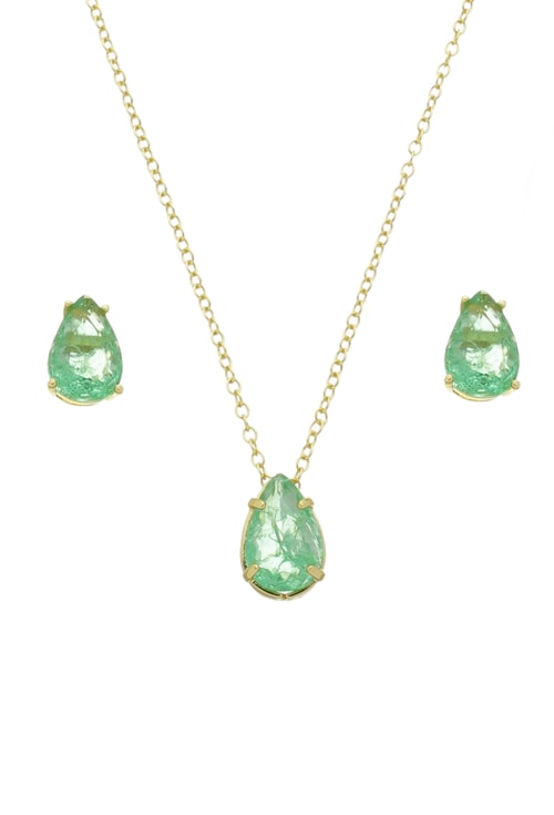 CONJUNTO DELICADO DE GOTA COM PEDRA PARAÍBA VERDE CJ070-O CONJUNTO DELICADO DE GOTA COM PEDRA PARAÍBA VERDE CJ070-O