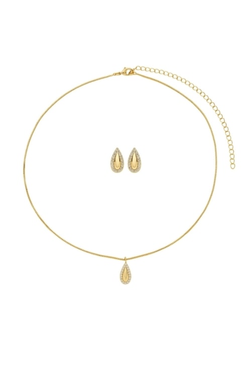 CONJUNTO DELICADO GOTA CRAVEJADO COM MICRO ZIRCÔNIAS CJ133-O