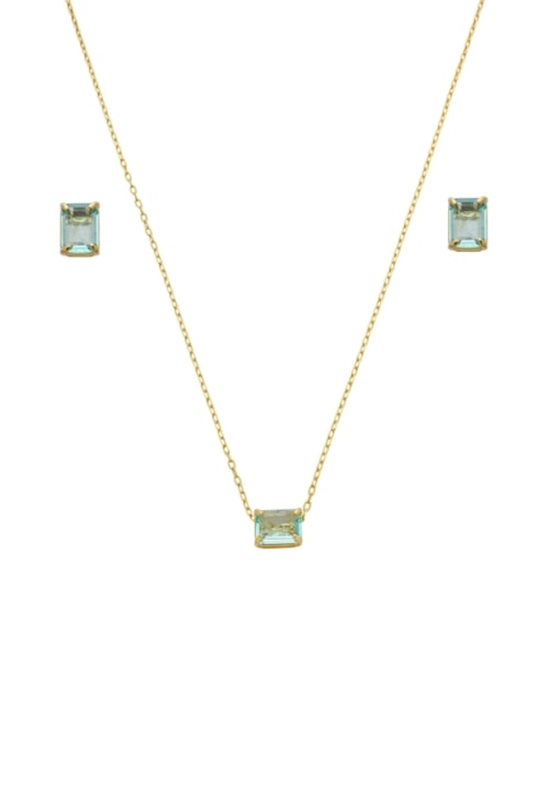 CONJUNTO DOURADO COM PEDRA RETANGULAR TOPÁZIO SKY CJ159-O