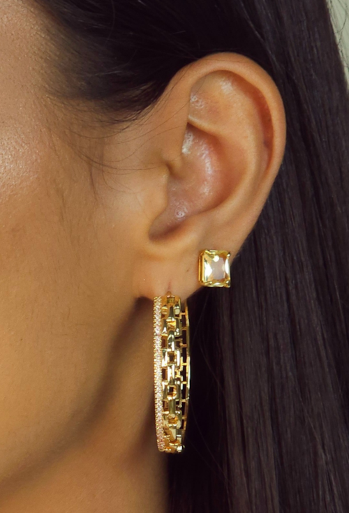 CONJUNTO DOURADO COM PEDRA RETANGULAR YELLOW CJ159-O